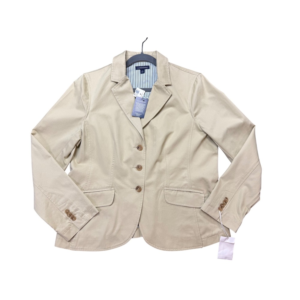 Lands' End Blazer Women 14 Tan New Cotton Twill 3-Button Professional Jacket NWT
